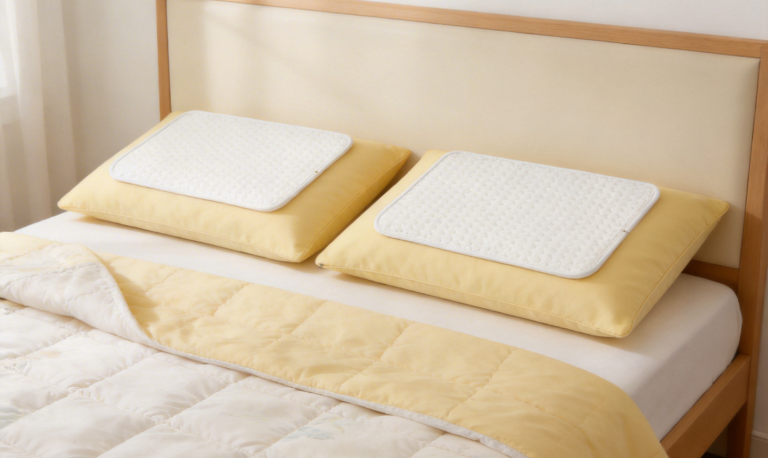 jimeng-2026-03-19-2606-在一间舒适温馨的卧室里，有一张双人床，双人床上平放着图中这款枕头（枕头平着放在床...